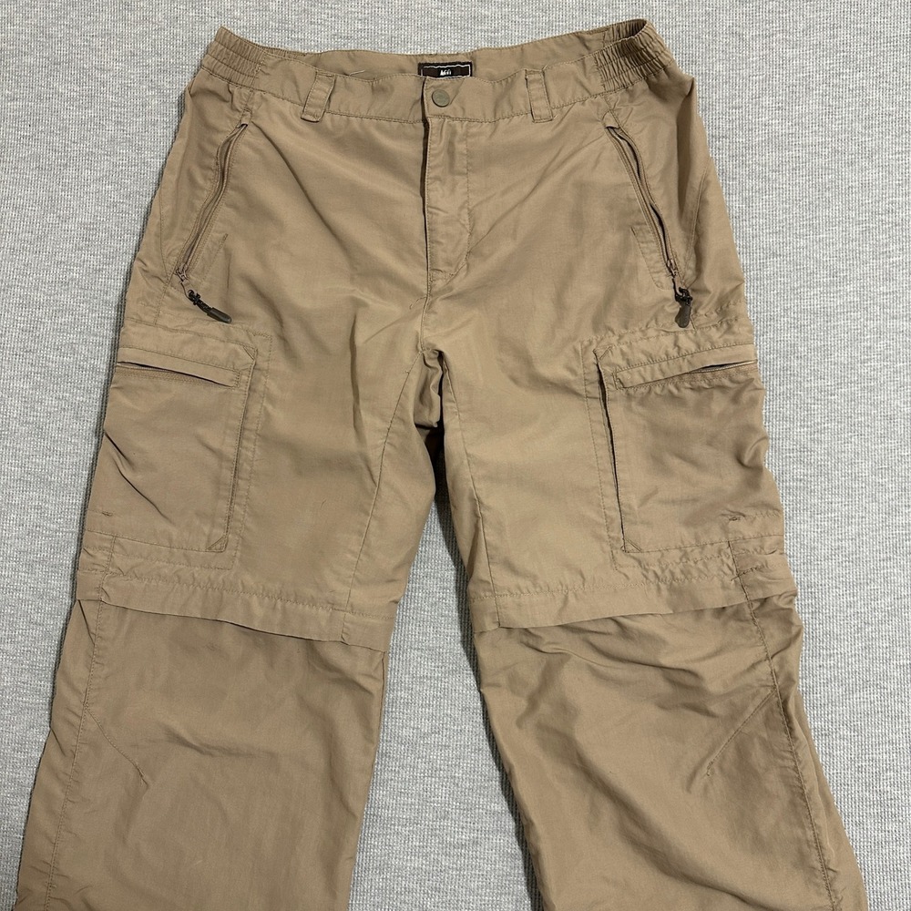 REI Convertible Hiking Cargo Pants Khaki Tan Zip Off Shorts Womens Size 32x33.5 - Picture 15 of 16